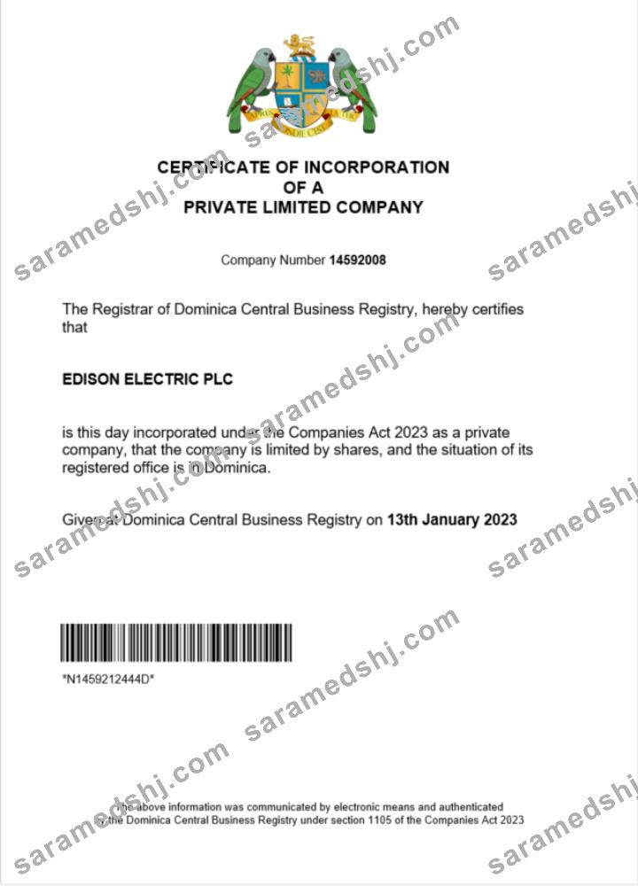 Dominica certificate of registration Word and PDF template